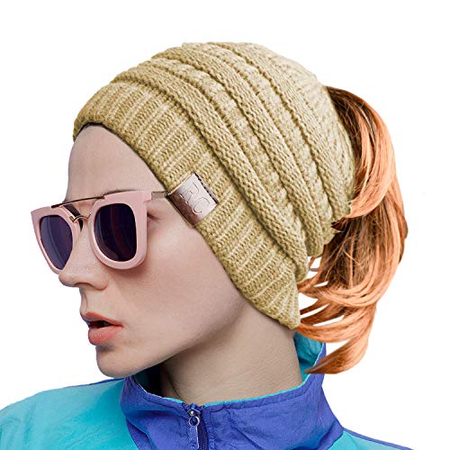 Rich Cotton Women Ponytail Beanie (Cream)