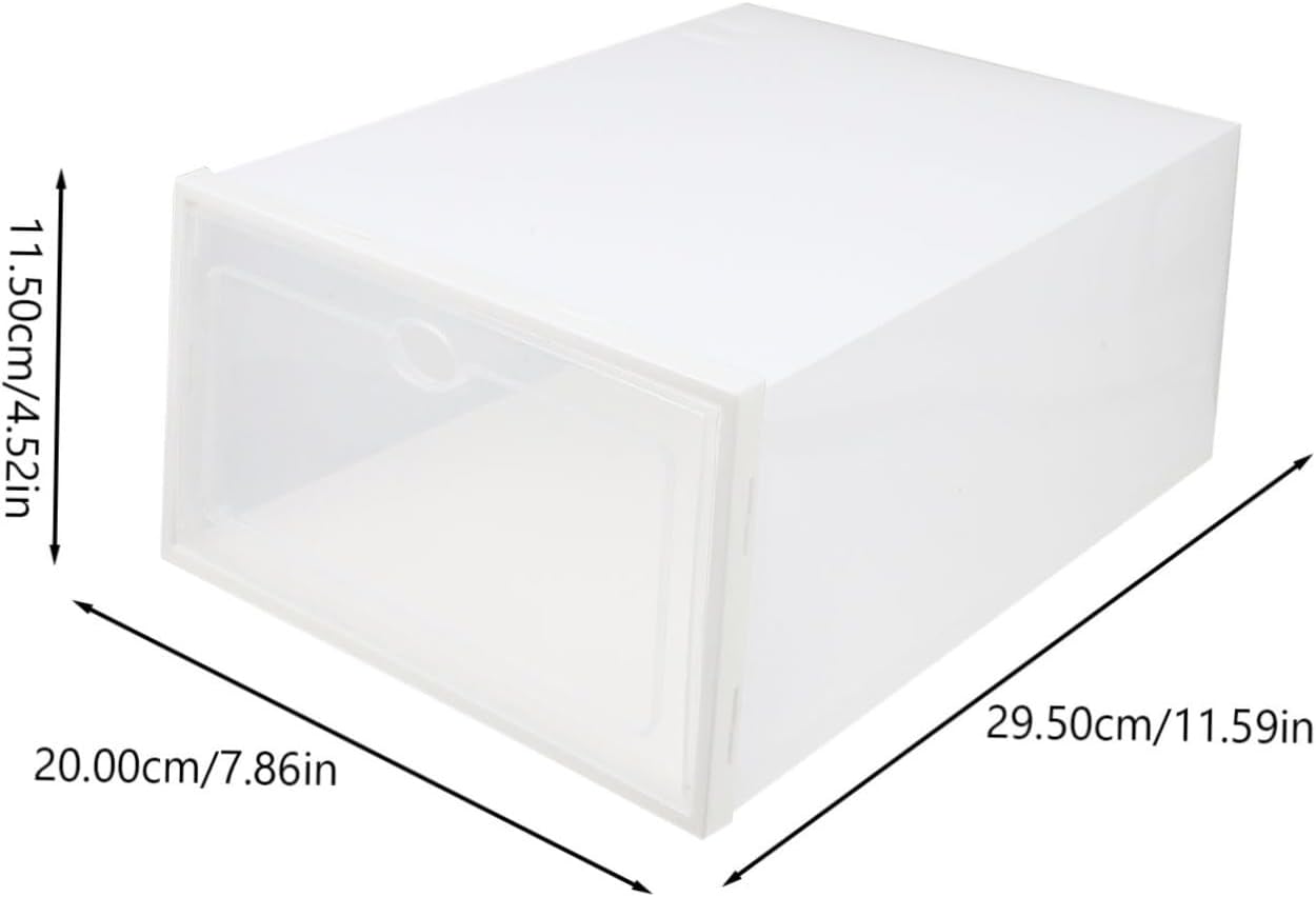 NUOBESTY 4pcs Thickened Transparent Plastic Shoe Boxes with White Frame Stackable Household Shoes Storage Containers Dustproof and Organizer for Sneakers and Boots