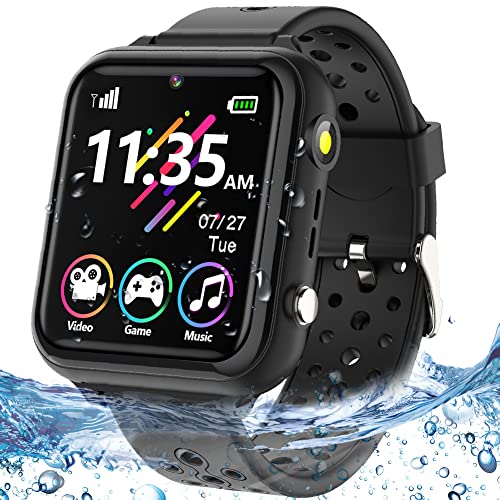 Waterproof Kids Smart Watch for Boys Girls Ages 4-12 with 11 Games Video Camera Music Player Call 12/24 Hr Clock Flashlight Calculator HD Touch Screen Children Learning Toys