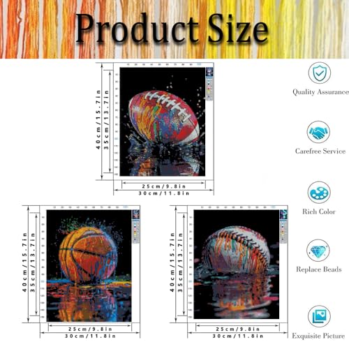 Image of 3 Pack Stamped Cross Stitch Kits for Adults - Graffiti Ball Sports Cross Stitch Kits for Beginners,11 CT Cross Stitch Patterns Dimensions DIY Counted Cross Stitch Kits for Adults Arts Craft 12x16 inch
