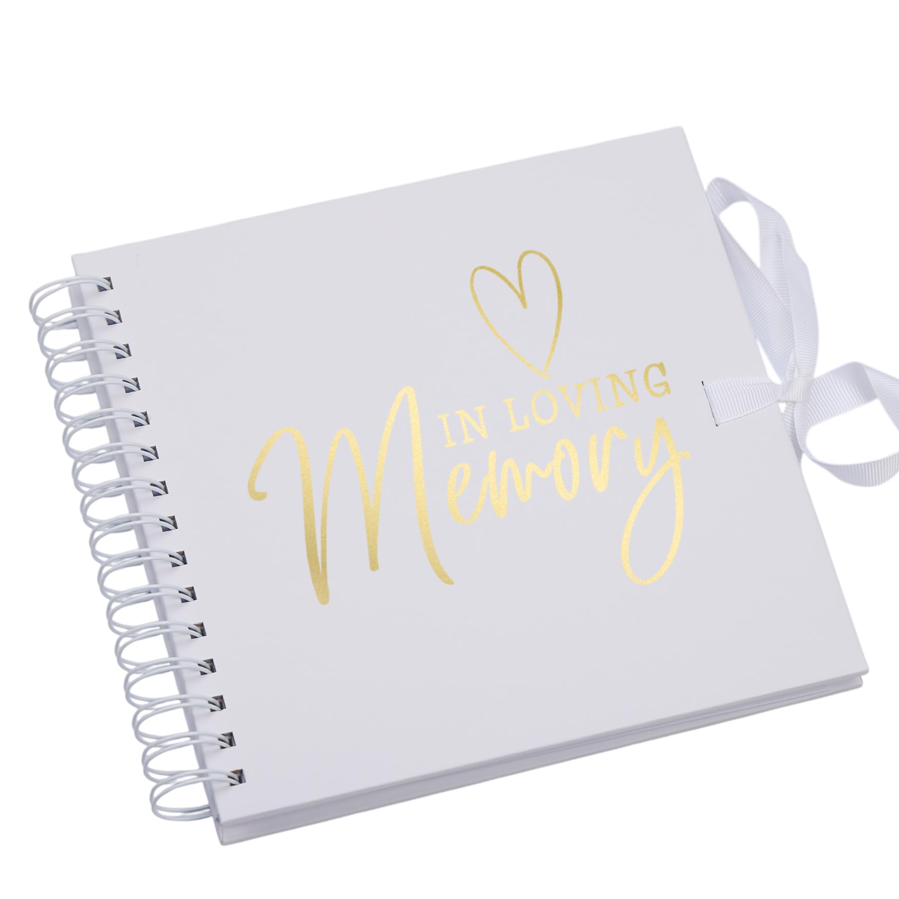 In Loving Memory Funeral Guest Book White Scrapbook Photo album With Gold Script