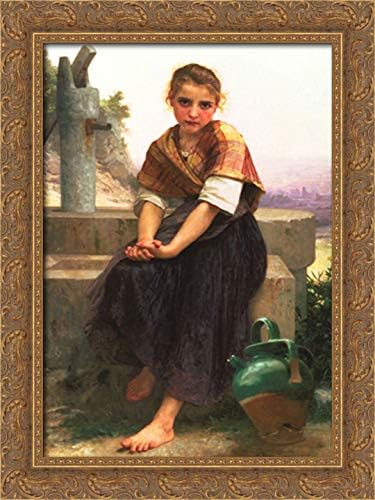 The Broken Pitcher 18x24 Gold Ornate Wood Framed Canvas Art by William Adolphe Bouguereau