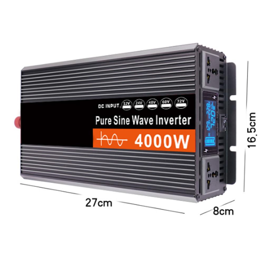 Falownik sinusoidalny 4000 W, falownik samochodowy, 12 V, 24 V, 48 V, 60 V DC do 220 V AC, do użytku domowego, kampera, ciężarówki, na kempingu, w przypadku 48 V do 220 V,12v to 220v 60hz