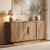 ModernMate 63'' Sideboard Buffet Cabinet with 4 Sliding Doors, Wood Credenza Storage Cabinet with Magnetic Door Catch, Large Side Board with Adjustable Shelf for Living Room, Kitchen, Hallway, Walnut