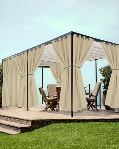 HolidayIdeas Grommet Outdoor Curtains for Patio Waterproof 8 Pcs All Weather Balcony Outside Curtain...