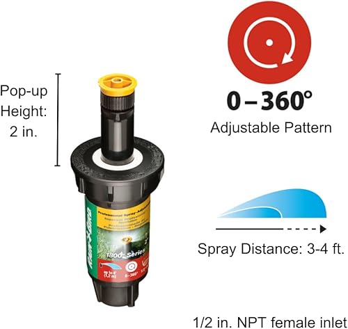 Miniatura 10 de Rain Bird 1804VAN aspersor profesional desplegable ajustable de 0 grados patrón de 360 grados distancia de pulverización de 8 pies a 15 pies altura