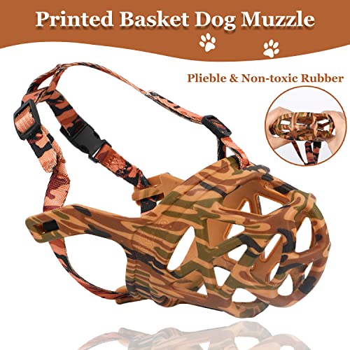 Image of Dog Muzzle, Printed Basket Muzzle for Small Medium Large Dogs Dachshund, Beagle, German Shepherd, Breathable Pet Muzzles to Prevent Biting Chewing Scavenging, Allows Panting and Drinking