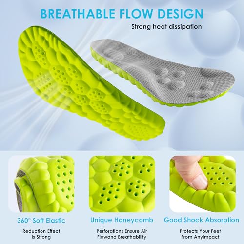 Image of 4D Cloud Steppers Insoles for Men and Women - Shock Absorption Inserts, Soft Anti-Fatigue, Memory Foam Insoles for Shoes, Boots & Sneakers (Green, Men: US 4-7 / Women: US 5-8.5)
