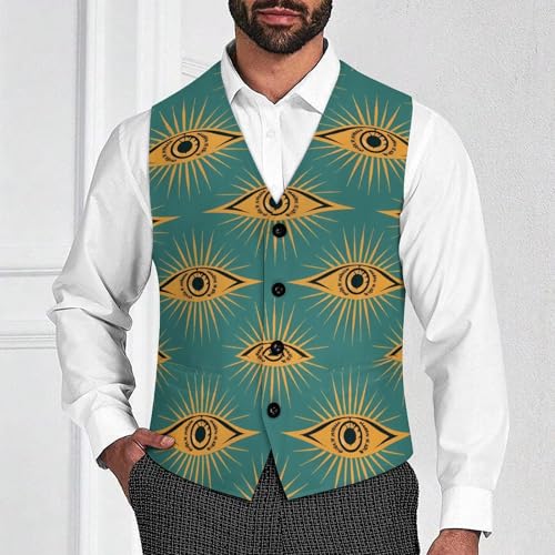 Green Evil Eye Moon Novelty Men's Suit Vest Funny Formal Dress Vests Business Waistcoat2
