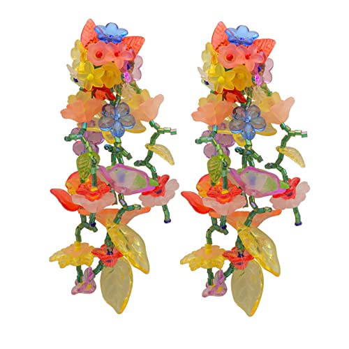 Rainbow Acrylic Flower Tassel Earrings for Women Handmade Colorful Leaf Flower Statement Earring Exaggerated Bead Rainbow Floral Dangle Earring for Boho Beach Jewelry
