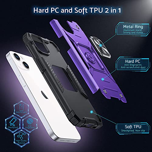 Image of Anqrp Heavy Duty Case for iPhone 13 /14 Case with Enhanced Ring Holder Grip Stand, Military Grade Shockproof Rugged Drop Protective Silicone Hard Slim iPhone 13 /14 Phone Case Cover,Purple