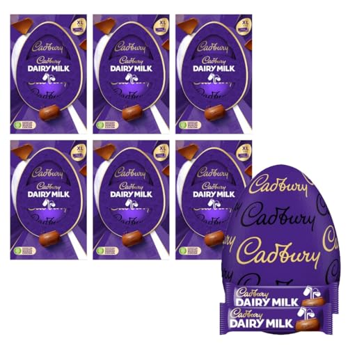 Cadbury Dairy Milk Chocolate Easter Egg, Includes 1 Extra Large Chocolate shell and 2 Cadbury Dairy Milk Bars, Gift for Easter 242 g (Pack of 6)