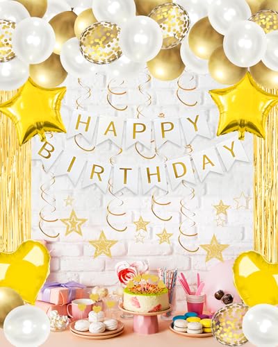 Image of Golden Happy Birthday Party Decorations with Banner Balloons for Men Boys