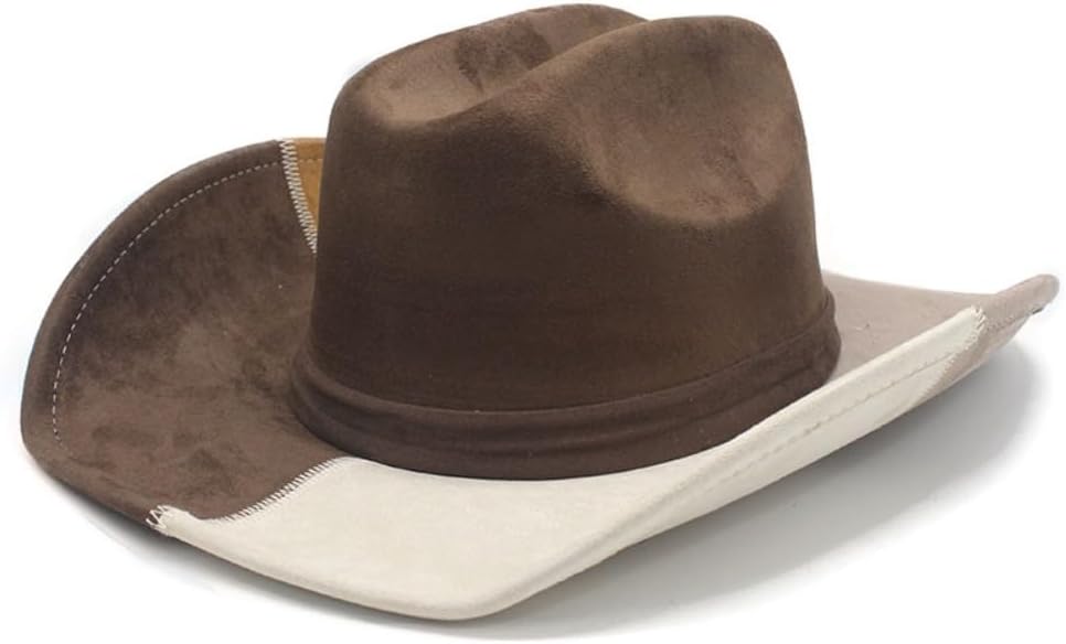 Western Cowboy Hat, Brown and Cream Multi-Color, Felt Material, Wide Brim Style