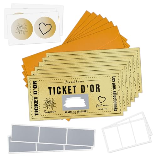 6 Pièces Carte à gratter Golden ticket à gratter Ticket d'or Carte Cadeau Surprise Personnalisable Idéal Anniversaire, Saint-Valentin-Cadeau EVJF Départ...