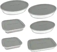 Jogo de Assadeiras Marinex, 6 Peças, Com Tampa, Vidro