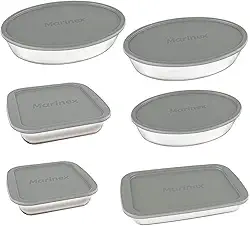 Jogo de Assadeiras Marinex, 6 Peças, Com Tampa, Vidro