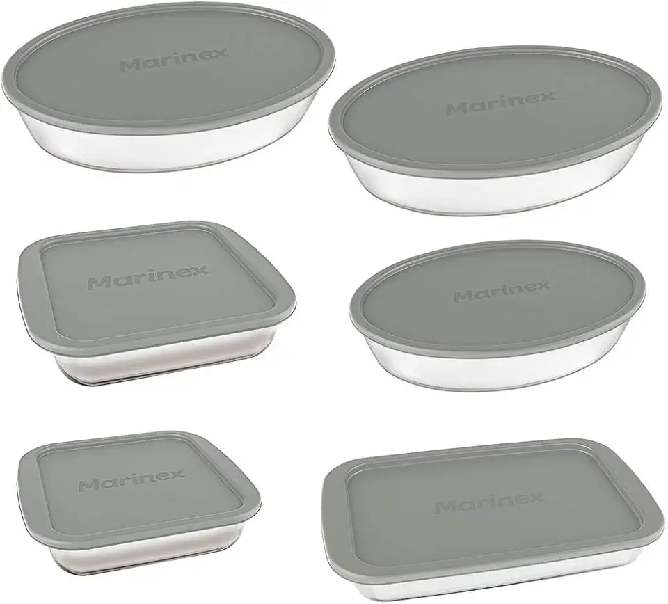 Jogo de Assadeiras Marinex, 6 Peças, Com Tampa, Vidro
