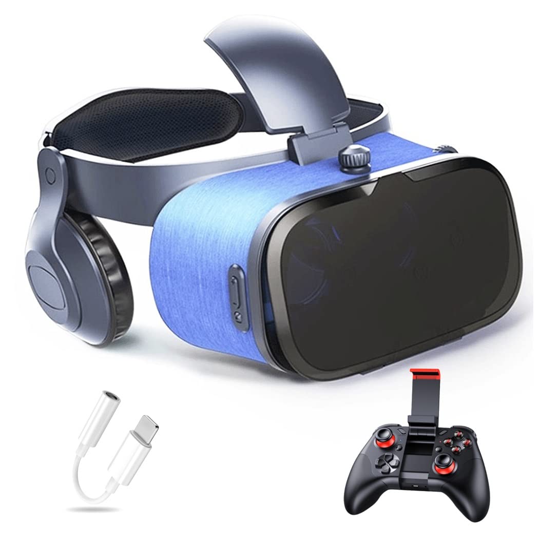 Gafas de Realidad Virtual, 3D VR Gafas con Controlador Bluetooth para Juegos Visión Panorámico VR Glasses para iPhone 13 Pro Max/13 Pro/13/12/11, para Samsung Galaxy S21, Huawei, Xiaomi