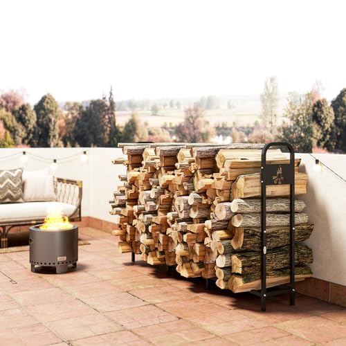 Miniatura 9 de Outsunny Estante De Leña Metálico, 200x30x120 Cm, Carga 300 Kg, Leñero Exterior Con Marco De Acero, Patas Extra Reforzadas Y Diseño Recortado De Fogata, Soporte Para Leña De Chimenea, Para Jardín