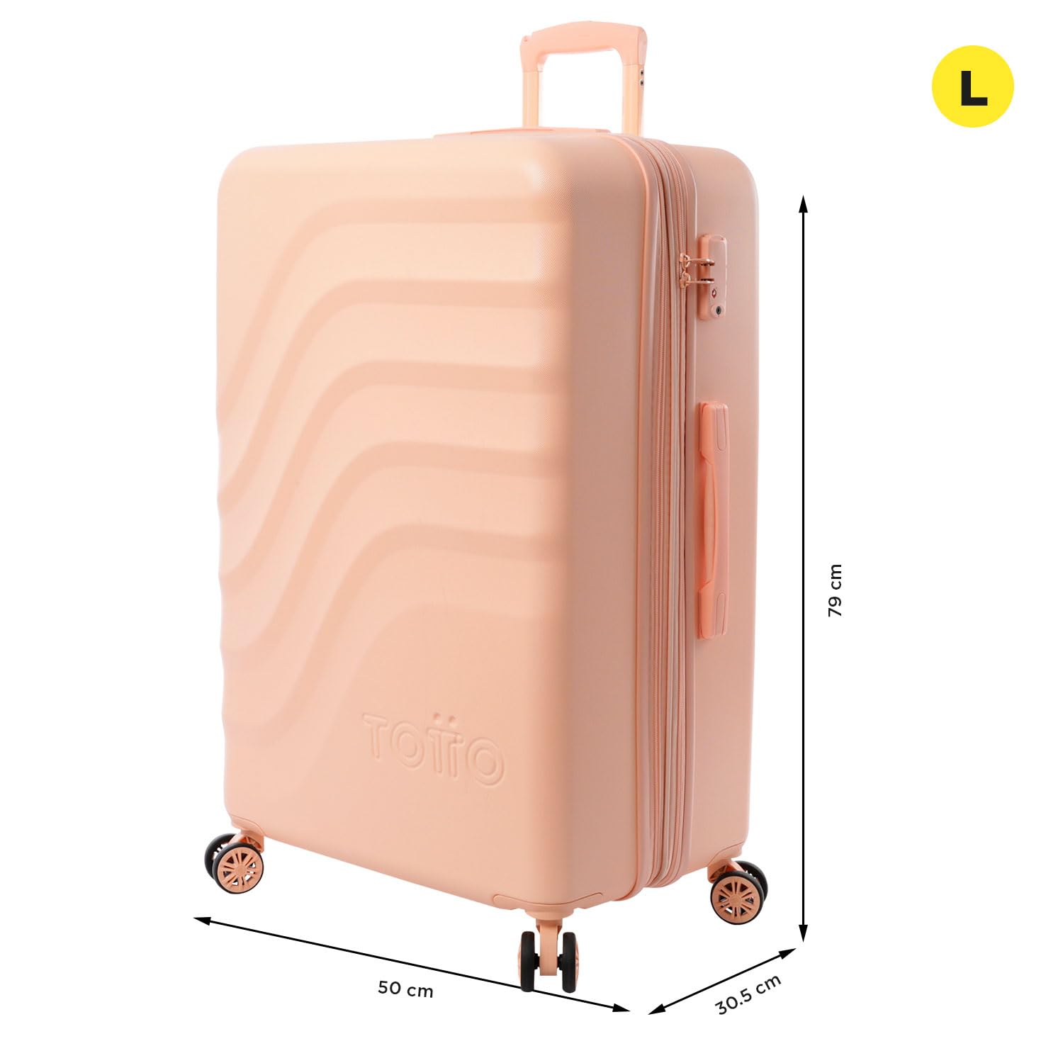TOTTO - Maleta Rígida Grande, Modelo Bazy+, 50 x 79 x 30.5 cm, Capacidad 100L, Expandible, Resistencia a Impactos, Ruedas 360º, Manija Telescópica, Correa Interna, Candado TSA, Color Bellini Naranja
