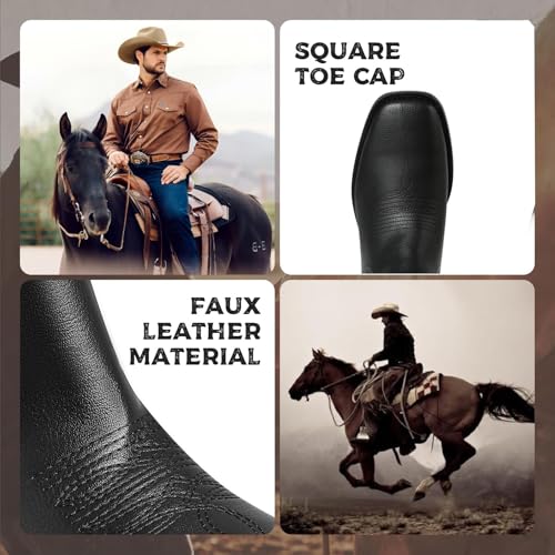femflame Cowboy Boots for Men Square Toe Chelsea Boots Waterproof Classic Elastic Slip on Chukka Ankle Boots Casual…4