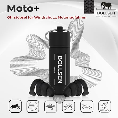 BOLLSEN Motorrad Ohrstöpsel – Wiederverwendbare Ohrstöpsel für Motorradfahrer – Windgeräuschreduzierung mit 24 dB SNR – Passt unter den Helm – Waschbar, Langlebig & Bequem (1)