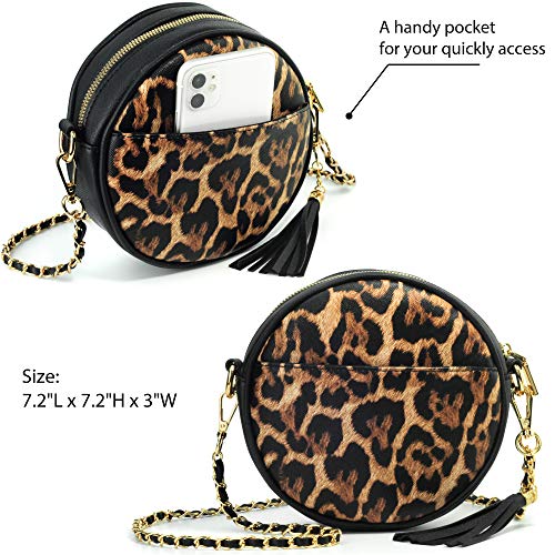 HOXIS Women Round Crossbody Bag Tassel Circle Purse Chain Shoulder Handbag Clutch Wristlet4