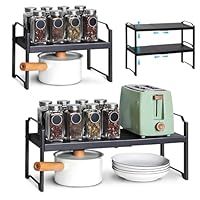 Avilia Scaffale Estensibile, Supporto da Cucina Regolabile con Capacità di Carico 10 kg, Scaffale con Design Versatile per Cucina, Bagno e Soggiorno 53x21x22cm Nero