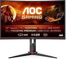 AOC Gaming C27G2U - 27 Zoll FHD Curved Monitor, 165 Hz, 1ms, FeeSync Premium (1920x1080, HDMI, DispalyPort, USB Hub) schwarz/rot