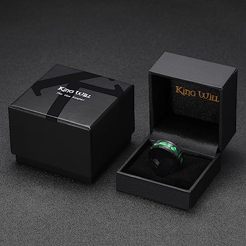 King Will Tungsten Carbide Wedding Band for Men - 8mm Black High Polished Inlay Green Shell Texture Patterns for Everyday Wear Comfort Fit 11 - Thumbnail 6
