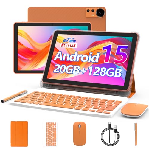 CUPEISI Android 16 Tablet 10 Inch, 20GB RAM+128GB ROM/2TB Expandable, 2.0GHz Octa-core Processor, 1280*800 HD Screen, 5G WiFi6 BT5.0, 2 in 1 Tablets with Keyboard Case Mouse Stylus, Widevine L1 Orange