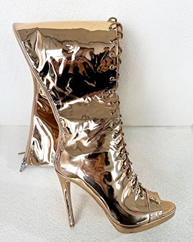 Frankie Hsu Sexy Unisex Platform Stiletto Over Knee Thigh High Long Boots, Gold Patent Peep Toe Lace Up Fashion Style, Big Large Size US4-19 Punk Shoes For Women Men3