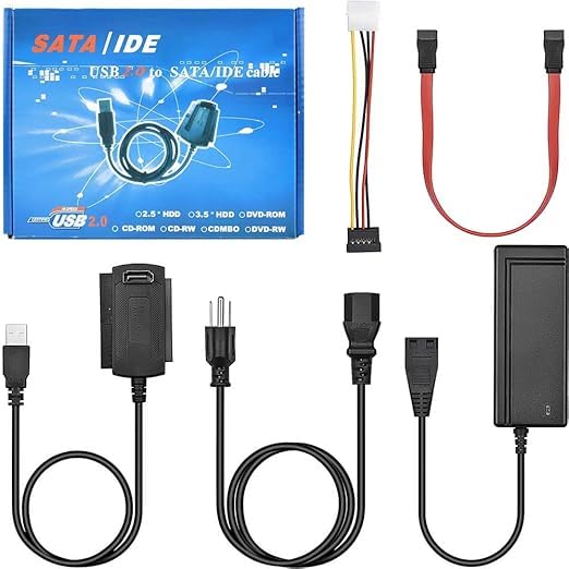 USB 2.0 to SATA/IDE Converter Cable Adapter for 2.5″ 3.5″ Hard Disk HDD SSD with External AC Power Supply, Compatible with All Computer System PC Desktop Laptop