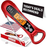 Meat Thermometer Digital, 1 Sec Instant Read, NIST Certified Accurate to ±0.5℉, Ultra Bright LED Screen, 100% Waterproof, Auto-Rotate, BBQ/Smoker/Candy, Valentines Gift, Red