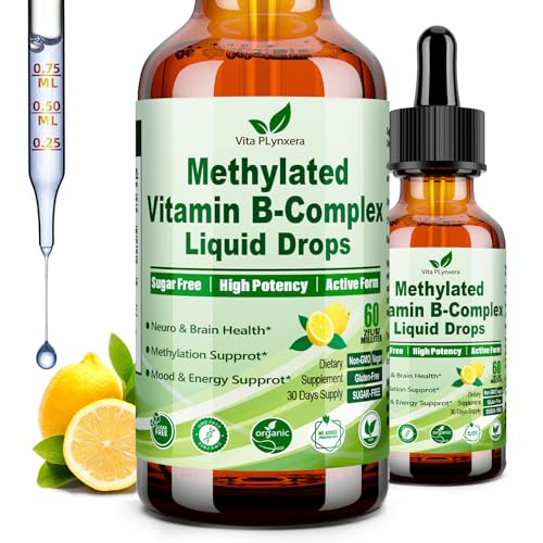 Methylated B Complex Liquid Drop Complete 9-in-1 Methyl B Vitamins w. B12 Methylfolate Inositol Choline TMG Vitamin C E, Super B-Complex Methylated for MTHFR Support, Energy Mood Nerve & Brain Health
