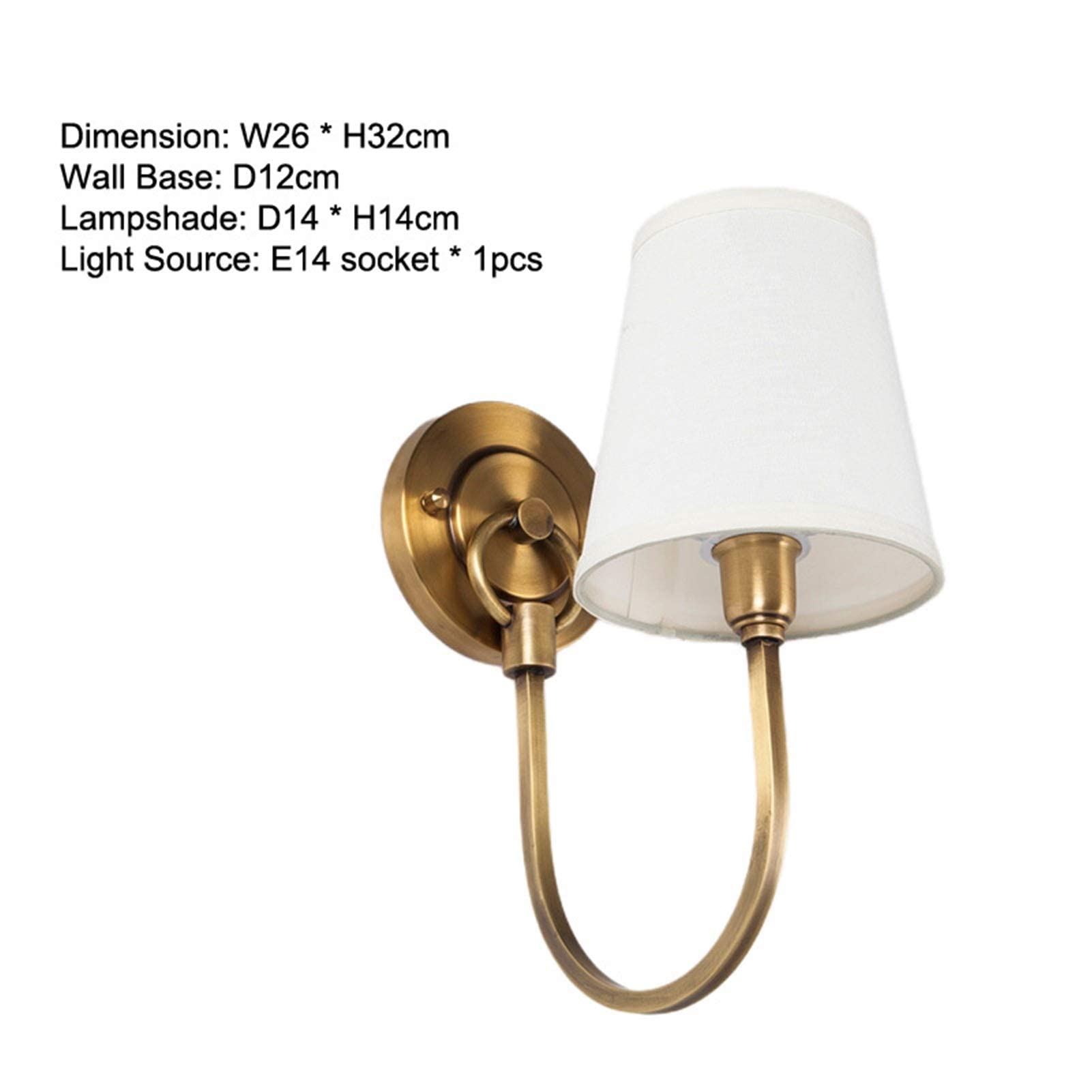 Lampada da Parete con Specchio in Rame Pieno, 1 Luce, Larghezza 26 cm x Altezza 32 cm, Camera da Letto, Soggiorno, Cucina, Sala da Pranzo(1 Light)