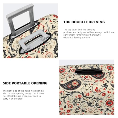 Black Red Paisley Pattern Print Travel Luggage Covers, Washable Suitcase Covers Protector for Luggage 18-32 Inch High Elasticity4