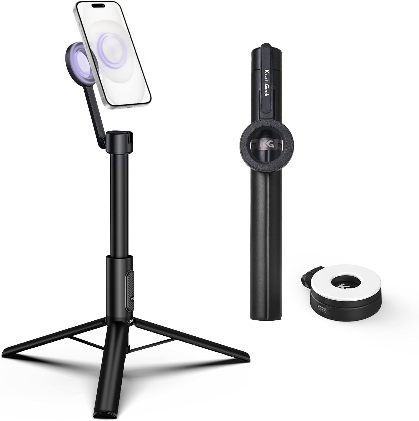 KraftGeek 163cm Trépied Smartphone avec Ring Light Telephone Magnétique