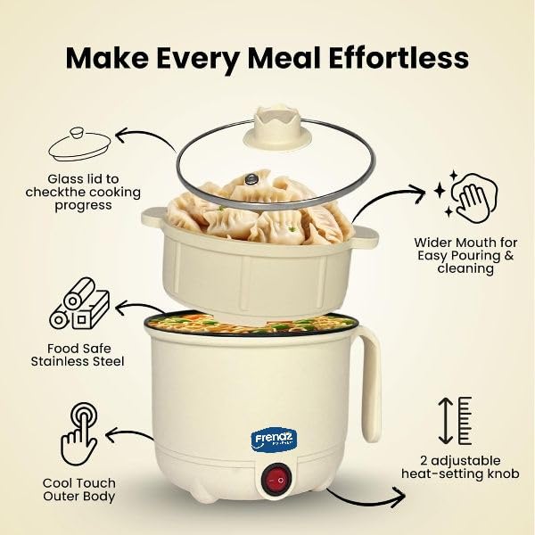 Image of MISCIBLE 1.5L Electric Multi-Function Food Warmer with Egg Tray & Steamer, Portable Mini Heating Kettle, 600W Travel Meal Maker with Auto Shut-Off & Boil Dry Protection for Soup, Noodles & Baby Food
