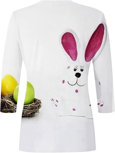 Miniatura 2 de Funny Easter Shirt Women, Happy Easter Day Women 34 Sleeve Shirts Funny Bunny Graphic Tees Casual Loose Tunic Tops
