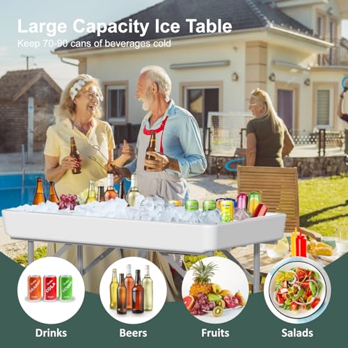 IWDOO 4 Foot Ice Cooler Table, Outdoor Cooler Table with Removable Matching Skirt and Shelf, Folding Ice Tables for Party, BBQ, Camping, Picnic, Portable Foldable Self-Serving Beverage Cooling Bar - Thumbnail 4