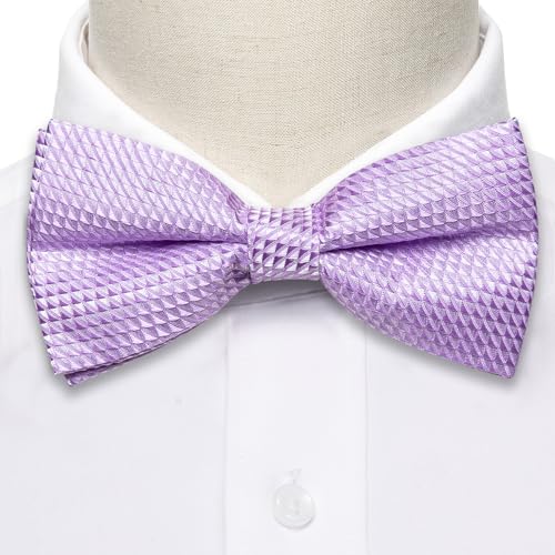 Image of Barry.Wang Paisley Striped Bow Tie for Men Silk Pre-Tied Bowtie Pocket Square Cufflinks Set Formal Wedding Party Prom