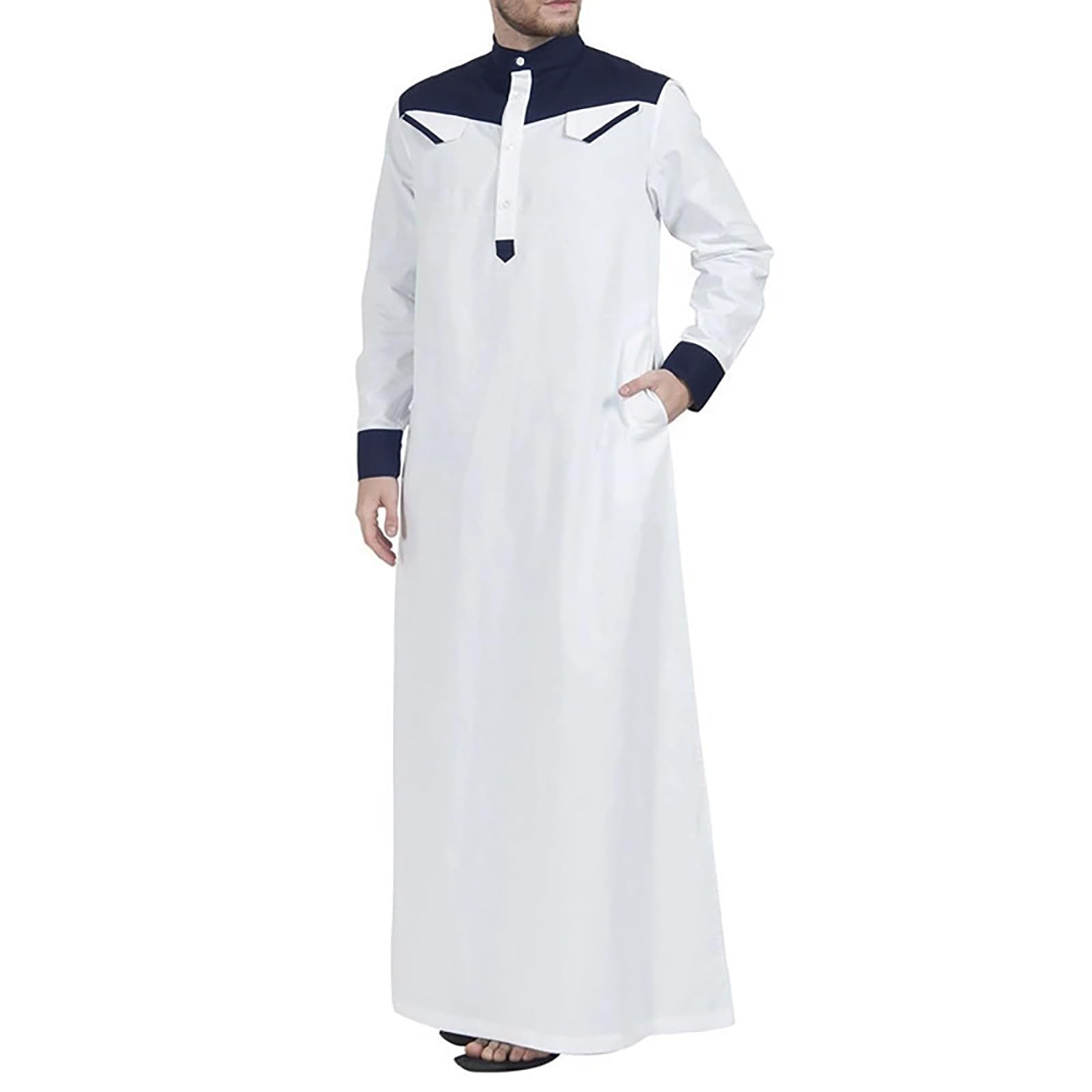Paris Gandoura Homme Uni Col Montant - Qamis Long Ramadan Eid Chemise De Nuit Robe Orientale Confortable Coupe Universelle