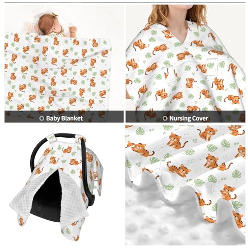 Image of Tiger and Leafs Baby Car Seat Canopy Nursing Cover for Newborn Car Seat Breastfeeding Covers Blanket Newborn Shower Gift