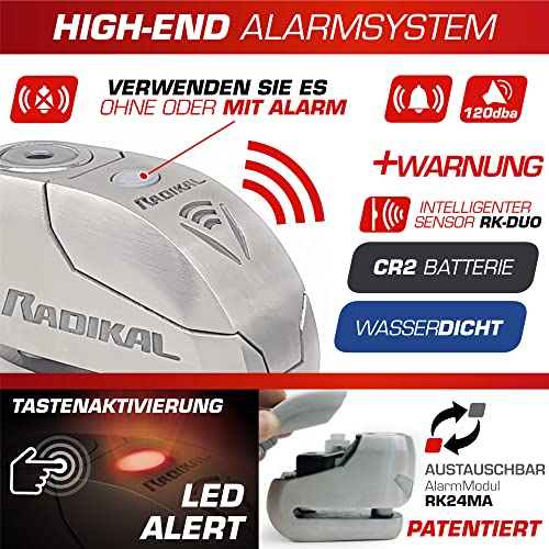 Bremsscheibenschloss Radikal RK14S mit Alarm und Sicherheitszertifikat