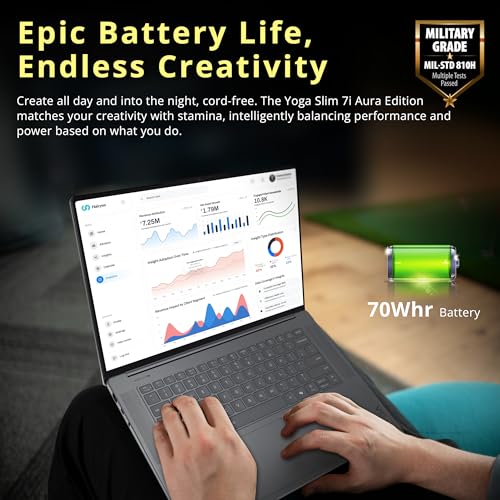 Image of Lenovo Yoga Slim 7i Aura Edition AI Laptop, 15.3 inch 2.8K 120Hz Touchscreen, Intel Ultra 7 256V, 16GB LPDDR5X, 1.5TB Storage (512GB SSD+1TB Docking), Backlit Keyboard, Copilot+ PC, Win 11 Pro, Gray