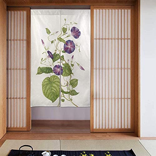 花柄 朝顔のれん・間仕切り 遮光 断熱 暖簾 ロング 目隠し カーテン 玄関 キッチン リビング 飲食店 幅86*143cm かわいい おしゃれ 年中使用 シンプル