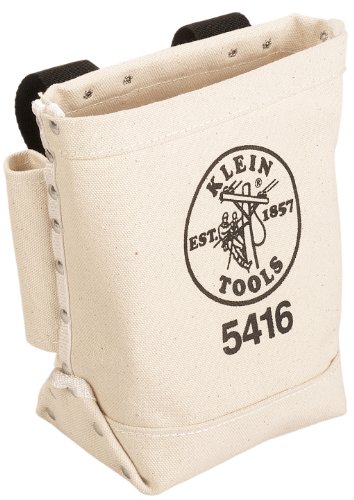 Klein Tools 5416 Tool Pouch, Small Tool Bag for Bolt Storage with Bull Pin Loops and Belt Strap Connect, 5 x 10 x 9-Inch