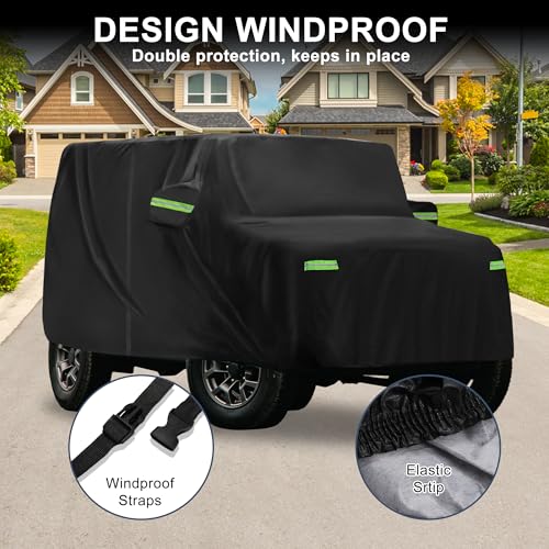 A ABSOPRO wasserdichte Autoabdeckung Auto Outdoor Vollabdeckung für Suzuki Jimny JB64W/JB74W mit unterem winddichtem Schnallen-Verschluss 151,57 x58,27 x62,99 Schwarz